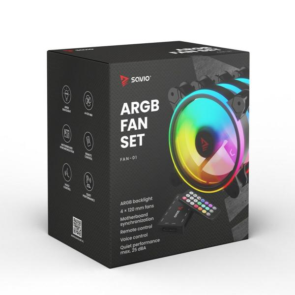 Ventilador de Caixa Savio FAN-01 ARGB Ø 12 cm