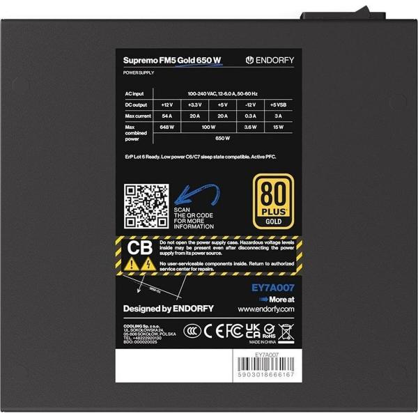 Fonte de Alimentação Endorfy EY7A007 ATX 650 W 80 Plus Gold