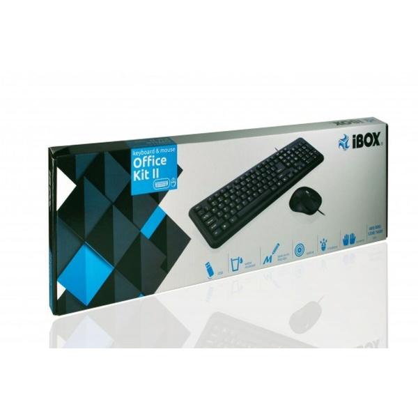 Teclado e Rato Ibox OFFICE KIT II Preto Monocromática Inglês QWERTY