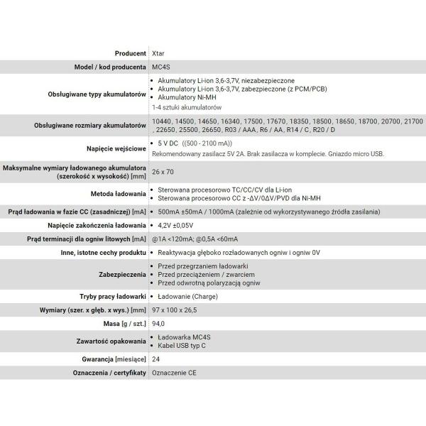 Carregador de pilhas Xtar MC4S