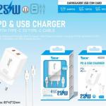 Carregador PD 25W + QC3.0 USB + Cabo Type-C para Type-C