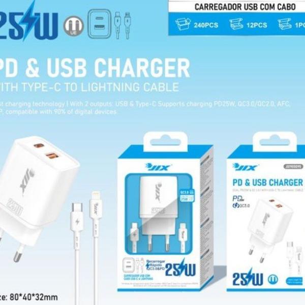 Carregador Rápido PD 25W + QC3.0 COM CABO