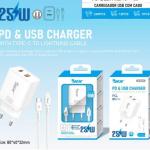 Carregador PD 25W + QC3.0 USB + Cabo Type-C para Lightning
