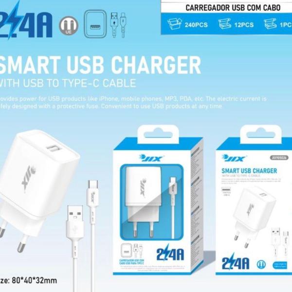 Carregador USB 2.4A com Cabo USB para Type-C