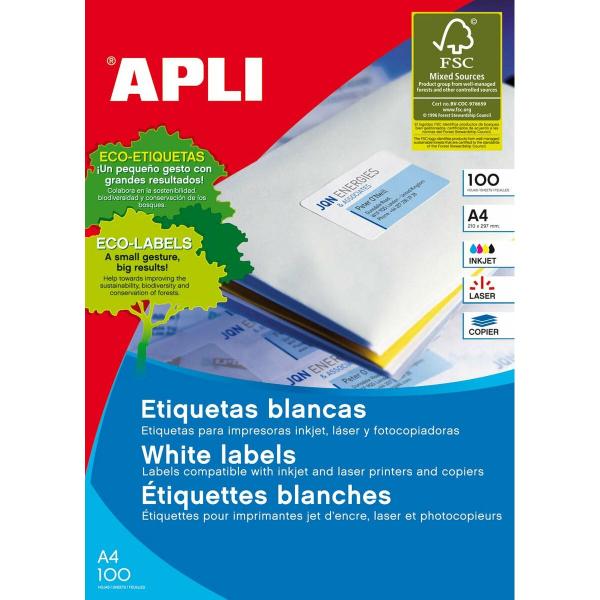 Etiquetas adesivas Apli 1272 100 Folhas 70 x 35 mm Branco