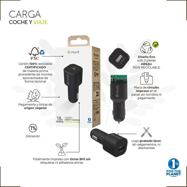 Carregador USB para carro Muvit Preto 30 W