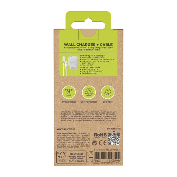 Carregador de Parede + Cabo USB-C Muvit for Change Branco