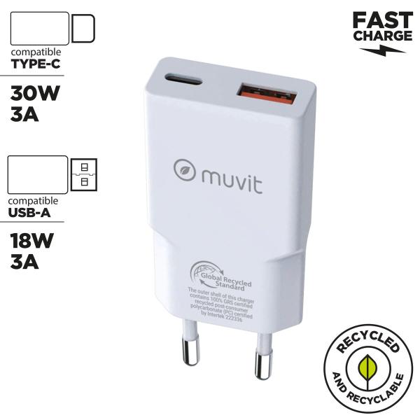 Carregador de Parede Muvit for Change HC-263 Branco 18 W 30 W