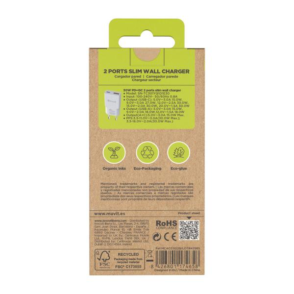 Carregador de Parede Muvit for Change HC-263 Branco 18 W 30 W