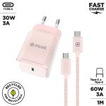 Carregador de Parede + Cabo USB-C Muvit for Change  Glass GaN Cor de Rosa