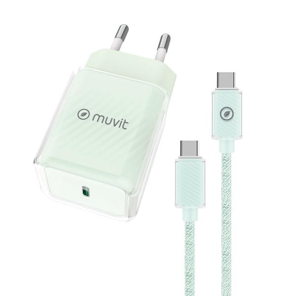 Carregador de Parede + Cabo USB-C Muvit for Change  Glass GaN Verde