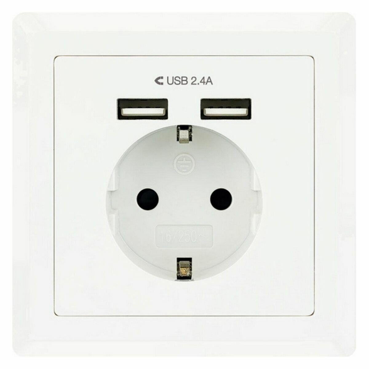 Tomada Parede com 2 Portos USB TooQ 10.35.0010 5V/2.4A Branco 2,4 A
