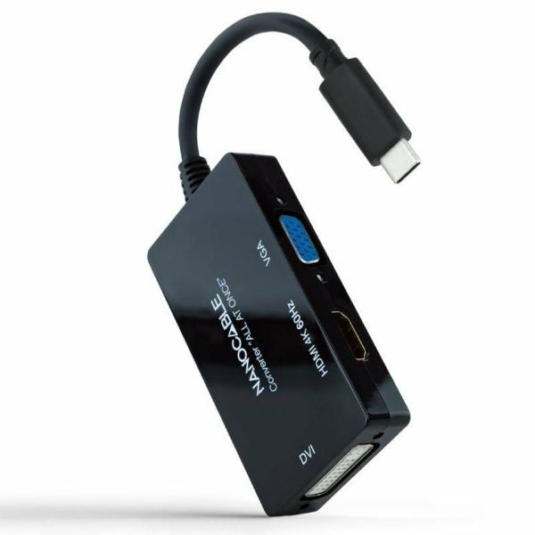 Adaptador USB-C para VGA/HDMI/DVI NANOCABLE 10.16.4301-ALL Preto 20 cm
