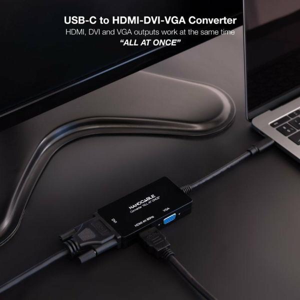 Adaptador USB-C para VGA/HDMI/DVI NANOCABLE 10.16.4301-ALL Preto 20 cm
