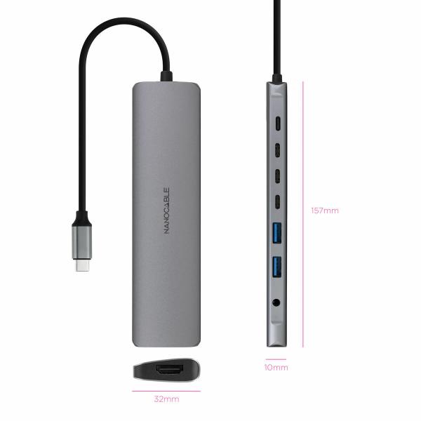 Hub USB NANOCABLE 10.16.4608 Cinzento 100 W 50 W