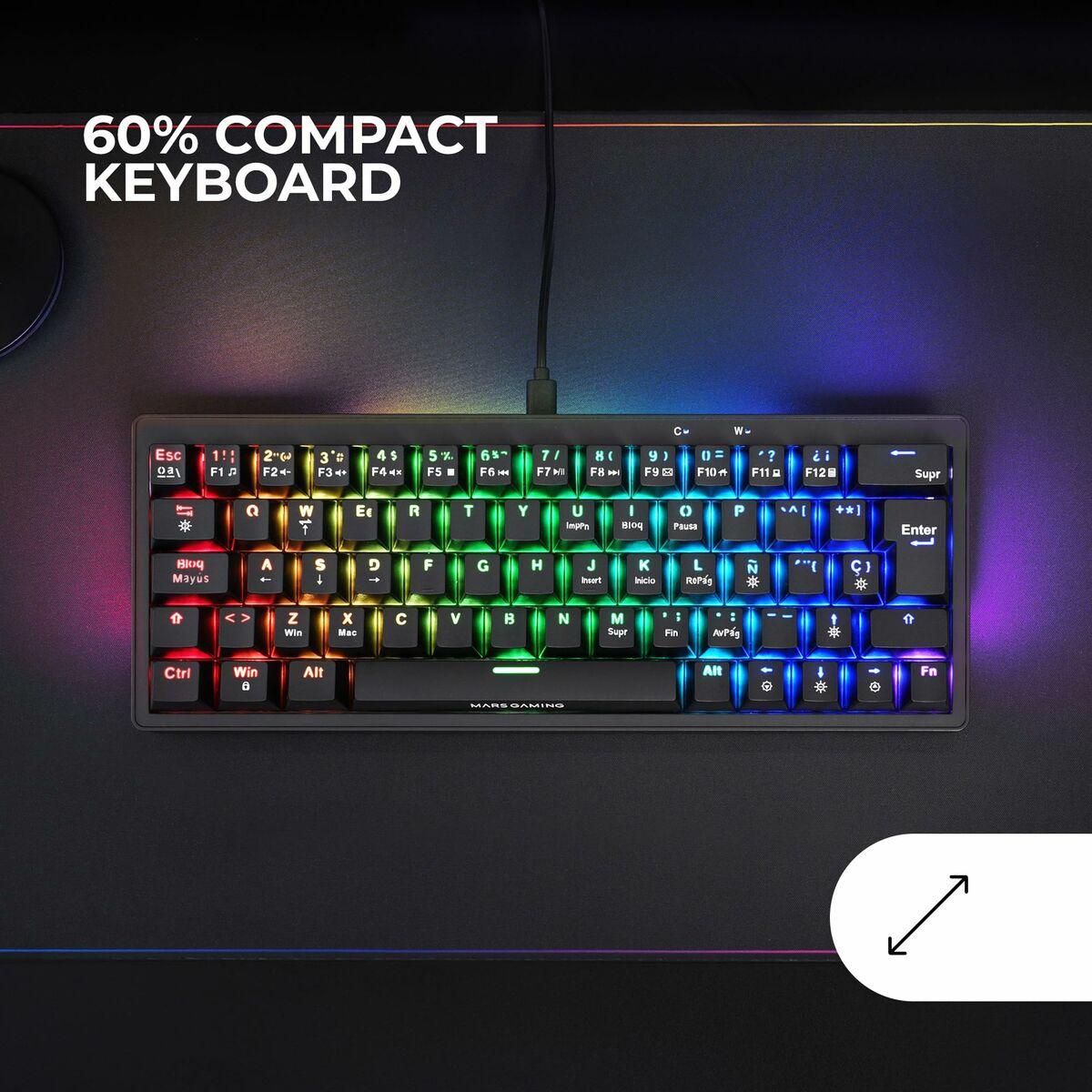 Teclado Gaming Mars Gaming MKMINIPROYES Preto Qwerty US