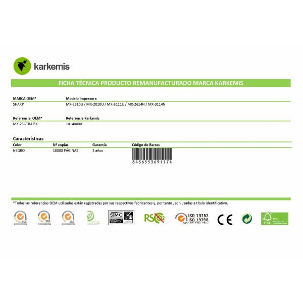 Tóner Original Karkemis MX-23GTBA Preto
