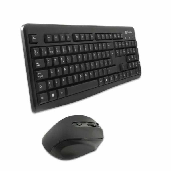 Teclado e Rato CoolBox COO-KTR-02W Qwerty espanhol Sem Fios Preto Espanhol QWERTY