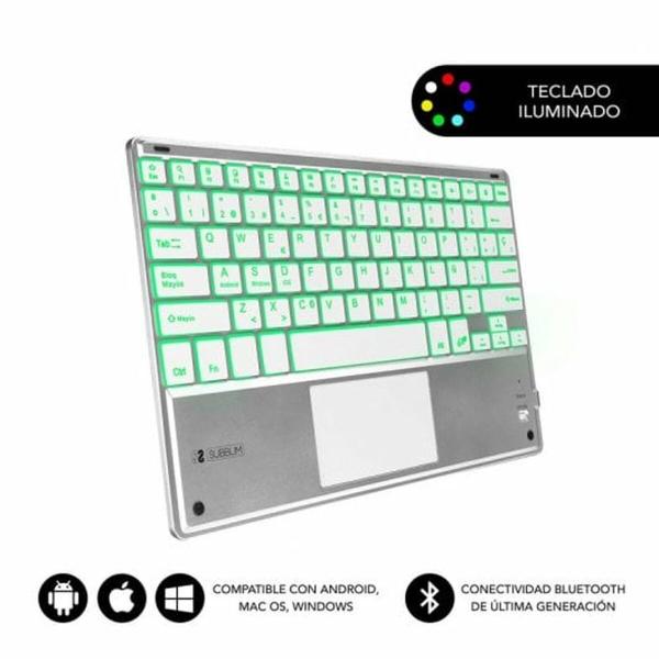 Teclado Bluetooth com Suporte para Táblete Subblim SUB-KBT-SMBT50 Prateado Qwerty espanhol QWERTY