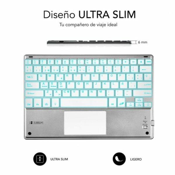 Teclado Bluetooth com Suporte para Táblete Subblim SUB-KBT-SMBT50 Prateado Qwerty espanhol QWERTY