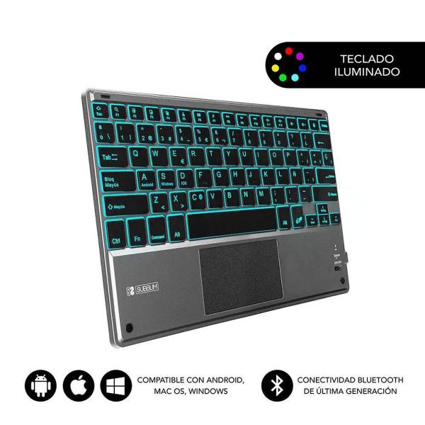Teclado Bluetooth com Suporte para Táblete Subblim SUB-KBT-SMBT51 Cinzento Multicolor Qwerty espanhol
