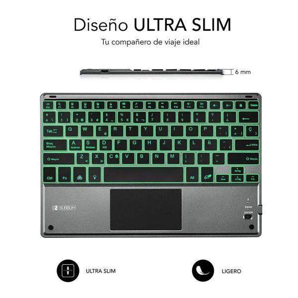 Teclado Bluetooth com Suporte para Táblete Subblim SUB-KBT-SMBT51 Cinzento Multicolor Qwerty espanhol