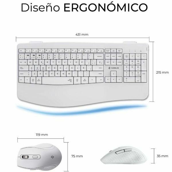Teclado e Rato Subblim SUBKBC-DCOPW1 Branco