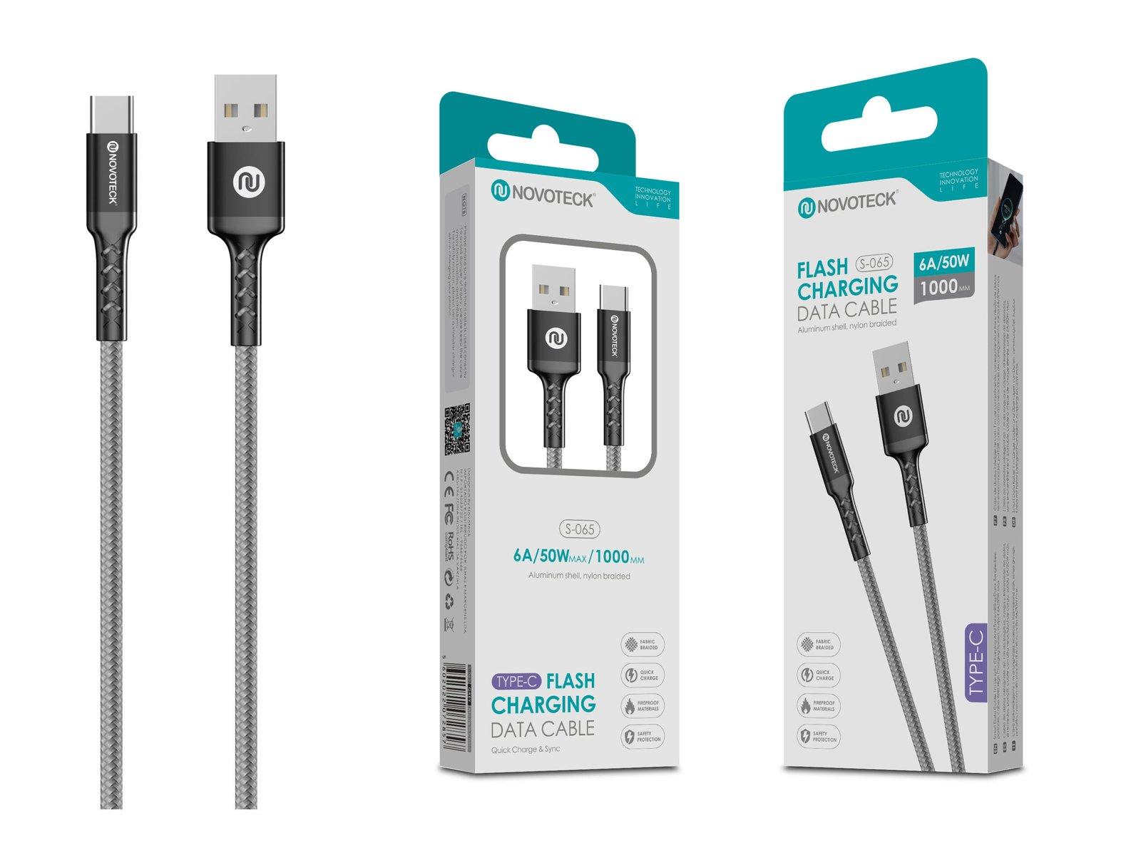 Cabo Type-C 6A 50W 1M Cinzento Durabilidade Nylon Trançado S-065