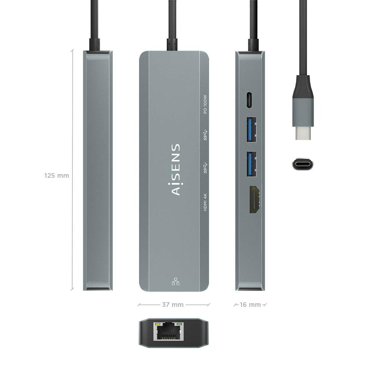 Hub USB Aisens ASUC-5P011-GR Cinzento