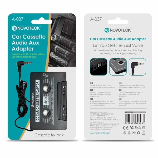 Adaptador de Áudio Auxiliar de Cassete para Carro com Jack 3.5mm A-037
