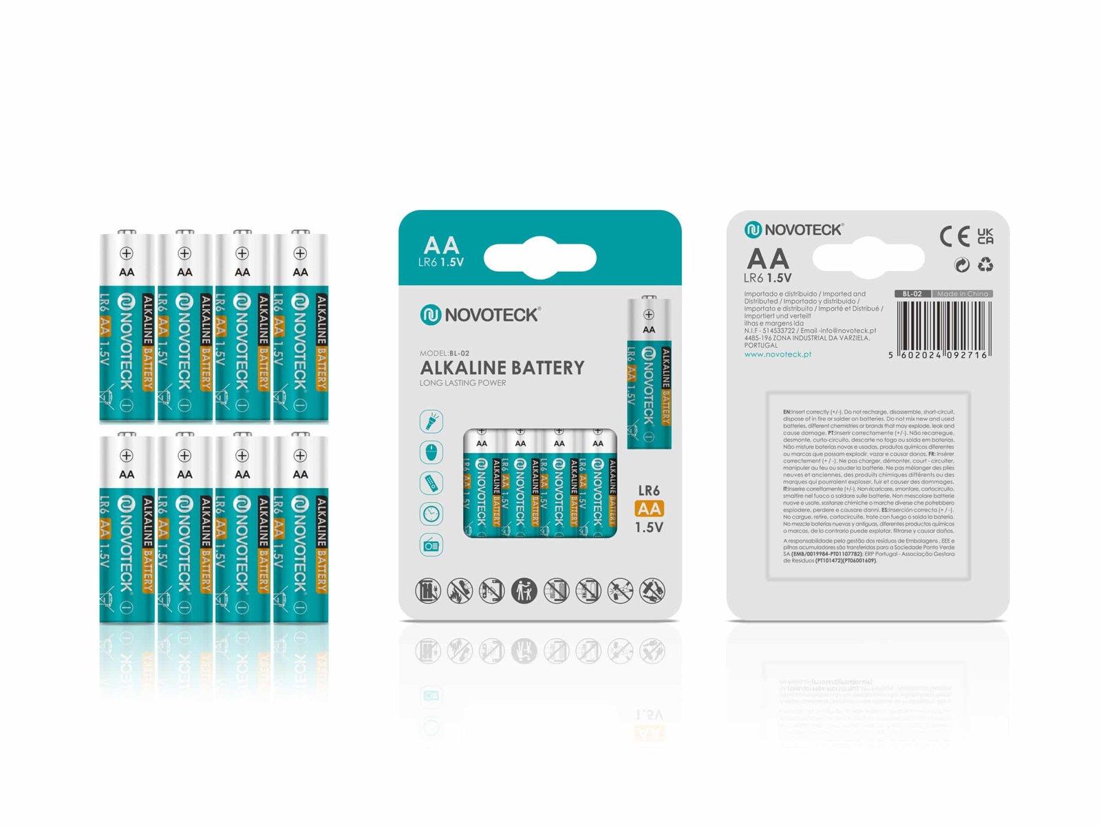 Pilhas Alcalinas AA LR6 NOVOTECK 1.5V – Longa Duração – Pack com 8 Unidades