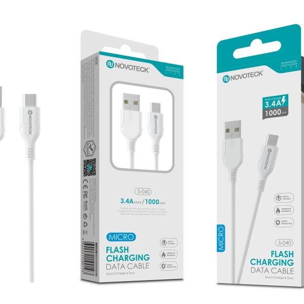 Cabo Micro USB Branco 3.4A 1M S-040