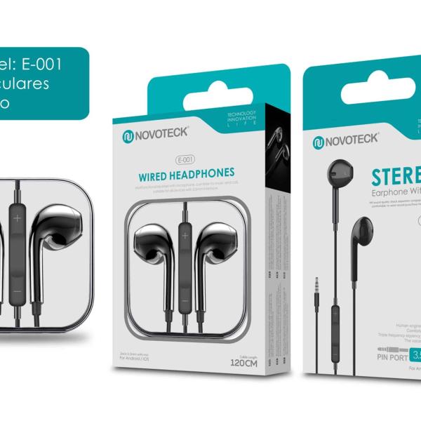 Auriculares Estéreo Negro NOVOTECK E-001 com Microfone