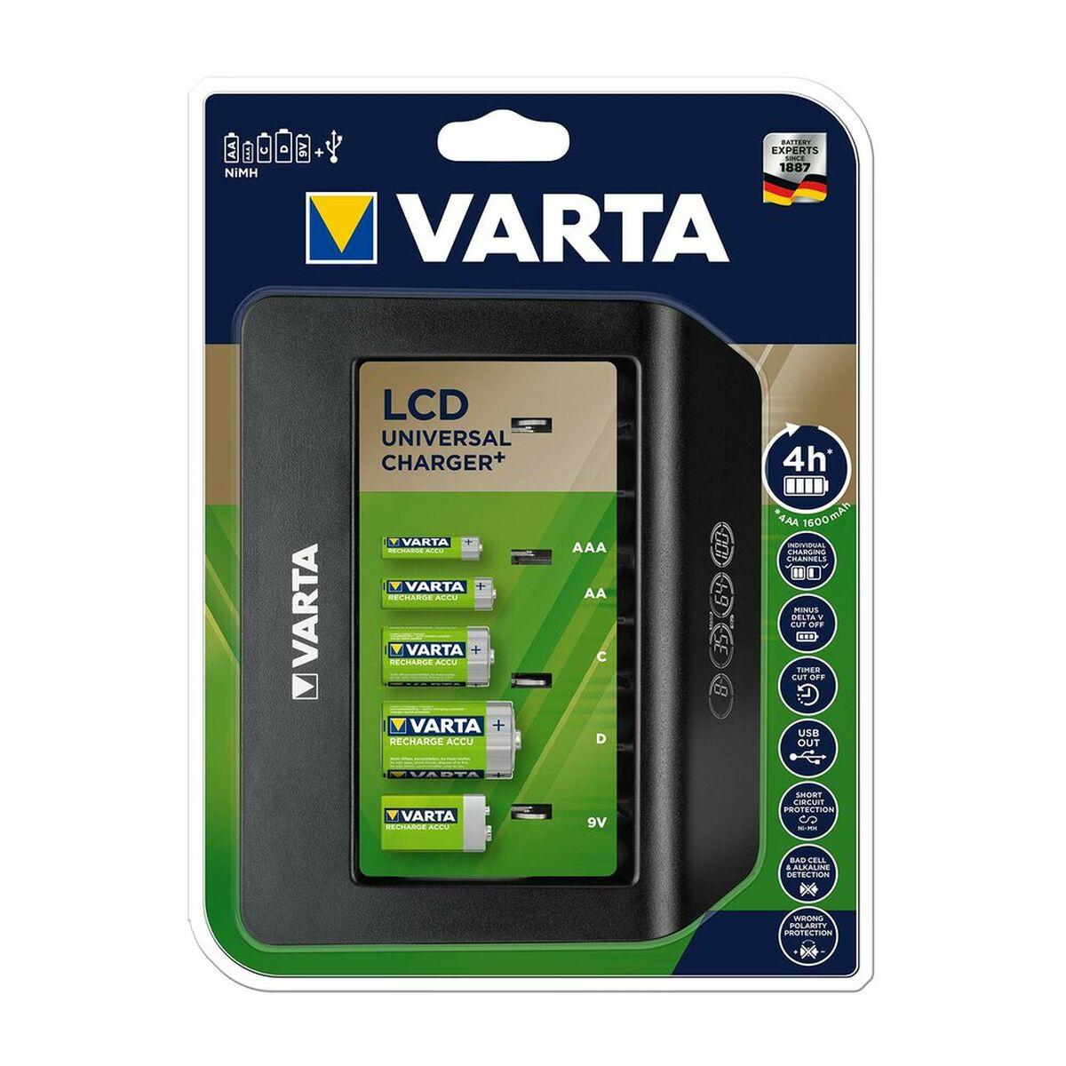 Carregador de pilhas Varta LCD Universal Charger+ Tipo C Tipo D 1600 mAh 100-240 V