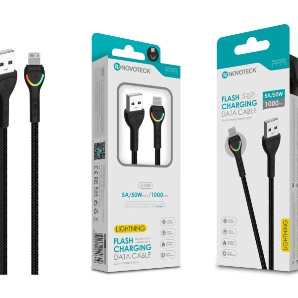 Cabo Lightning Negro 5A 50W 1M S-049 com Luz Indicador