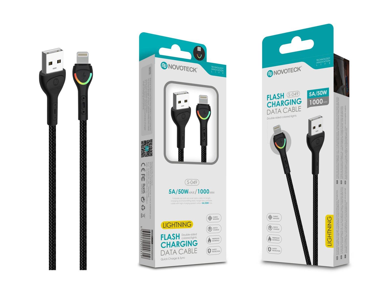 Cabo Lightning Negro 5A 50W 1M S-049 com Luz Indicador