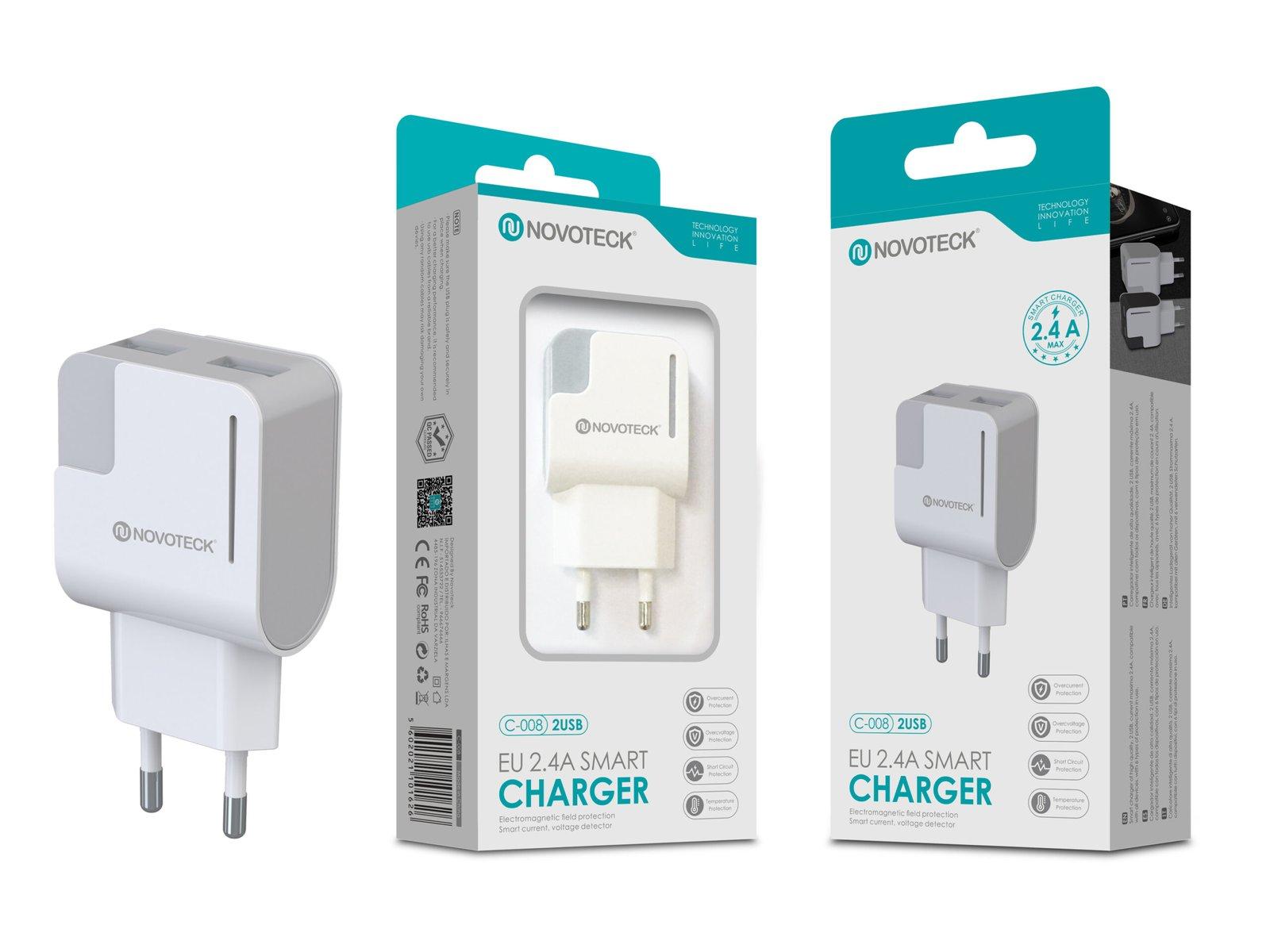 Carregador 2.4A 2 USB Branco Full Compatible C-008