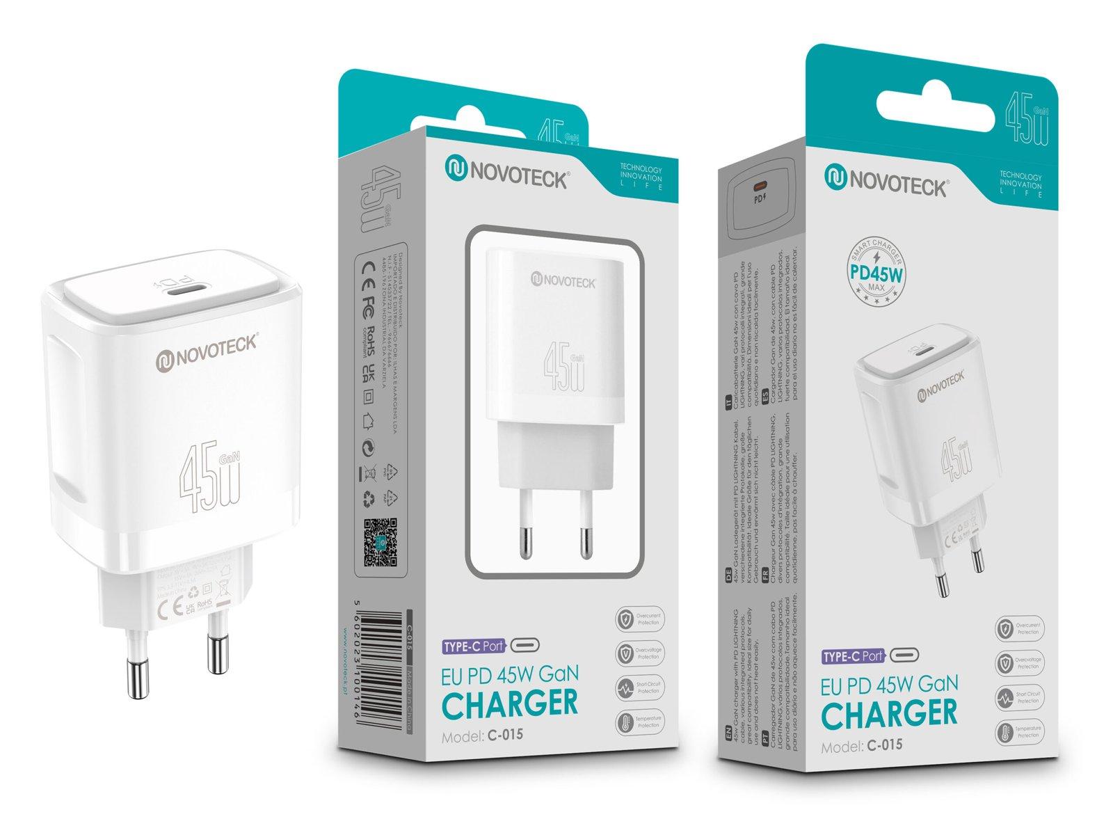 Carregador Rápido NOVOTECK C-015 EU PD 45W GaN - Compatível com USB-C, Portátil e Potente,Branco