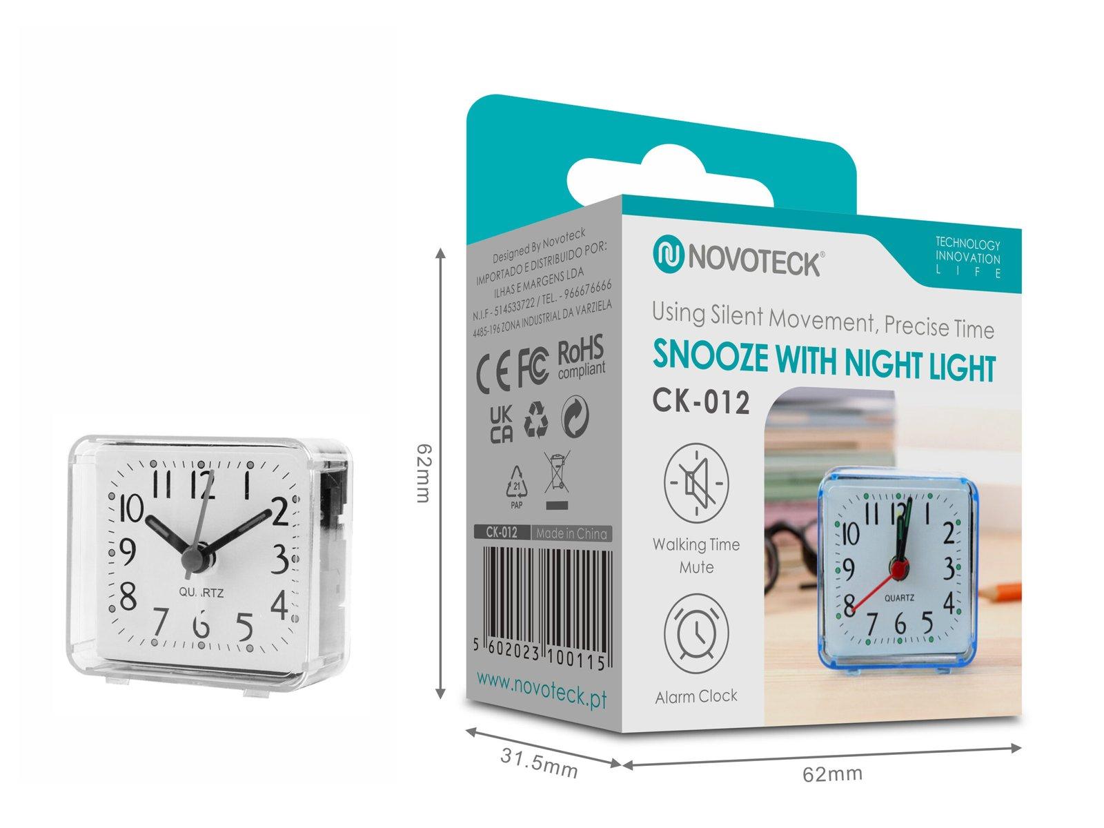 Despertador com Luz Noturna e Silêncio Operacional NOVOTECK CK-012 Branco