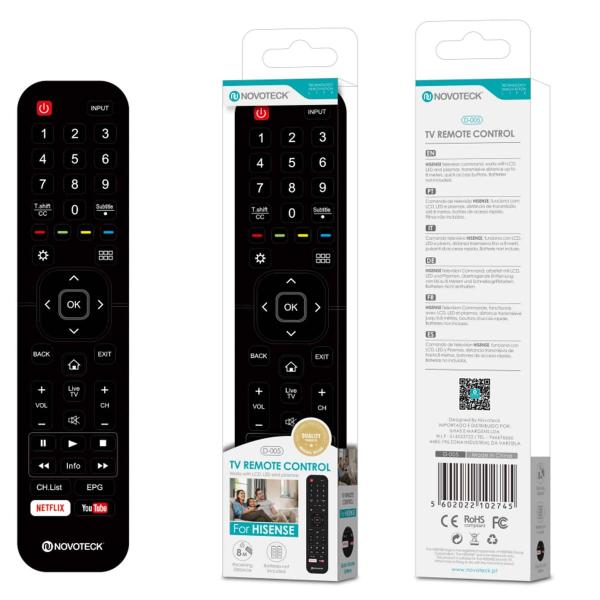 Controle Remoto Universal Novoteck para Hisense com Botões Netflix/YouTube D-005