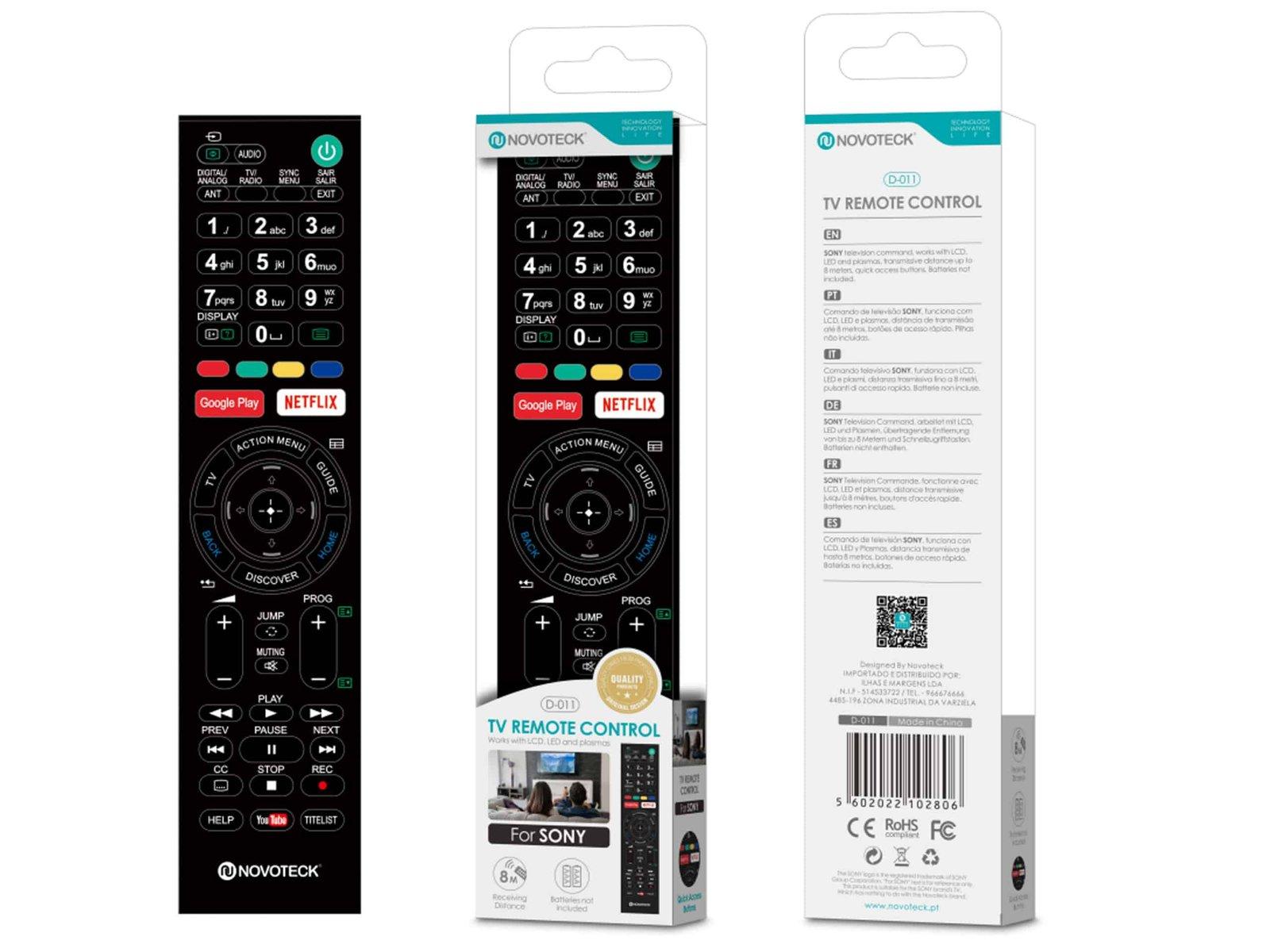 Comando Universal Novoteck D-011 com Botões Netflix/Google Play para Sony