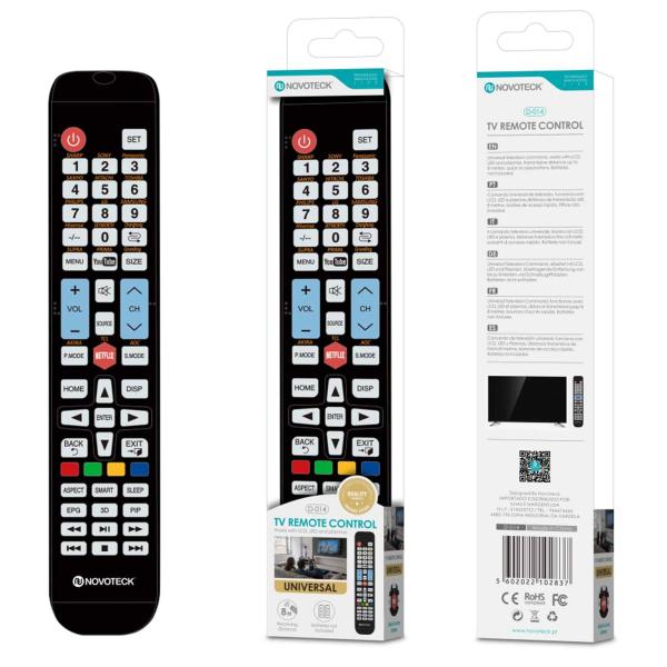 Controle Remoto Universal 15In1 Novoteck D-014 - Compatibilidade Expansiva e Teclas de Atalho para Netflix e YouTube