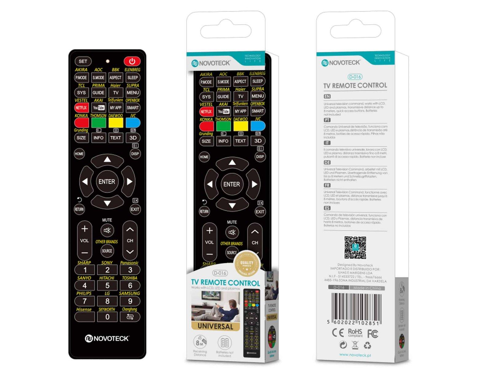 Controle Remoto Universal 30IN1 Novoteck D-016 - Compatível com Várias Marcas e Acesso Direto a Streaming