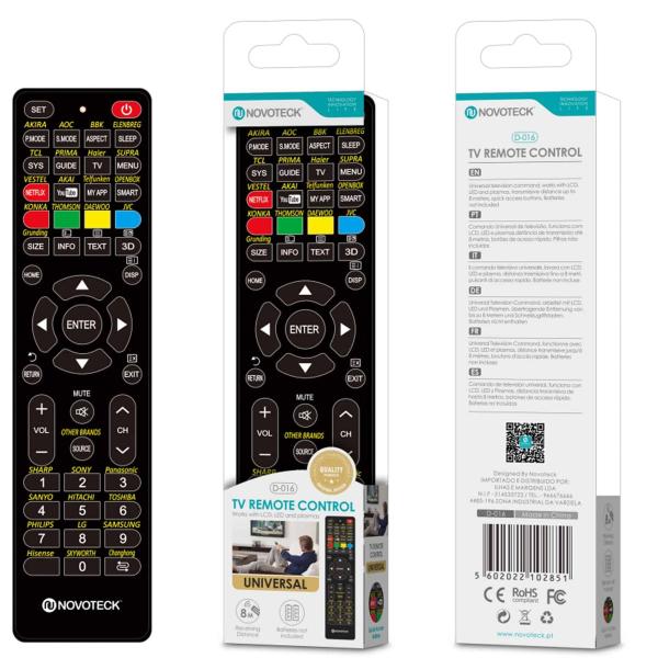 Controle Remoto Universal 30IN1 Novoteck D-016 - Compatível com Várias Marcas e Acesso Direto a Streaming