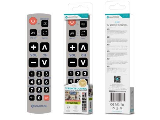 Controle Remoto Universal com Botões Grandes Novoteck D-018 – Ideal para Idosos e Visão Limitada – Compatível com Diversas Marcas