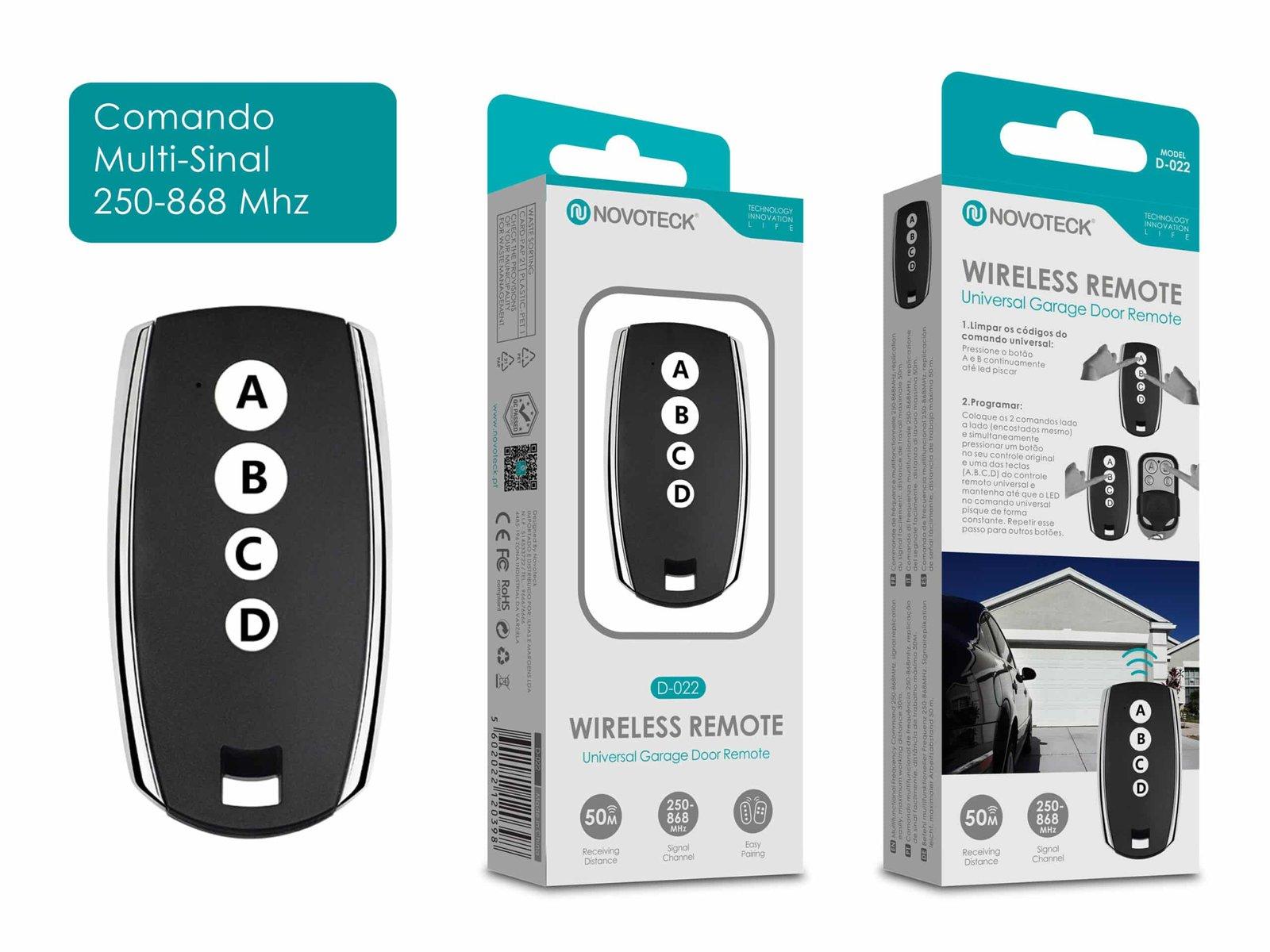 Comando Garagem Multi-Sinal 250-868 mhz Réplica Novoteck D-022