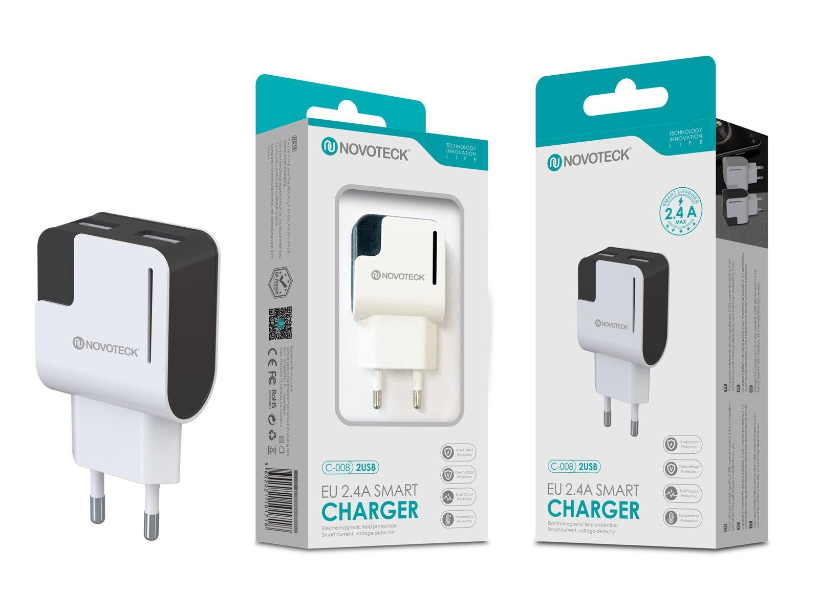 Carregador 2.4A 2 USB Negro Full Compatible C-008