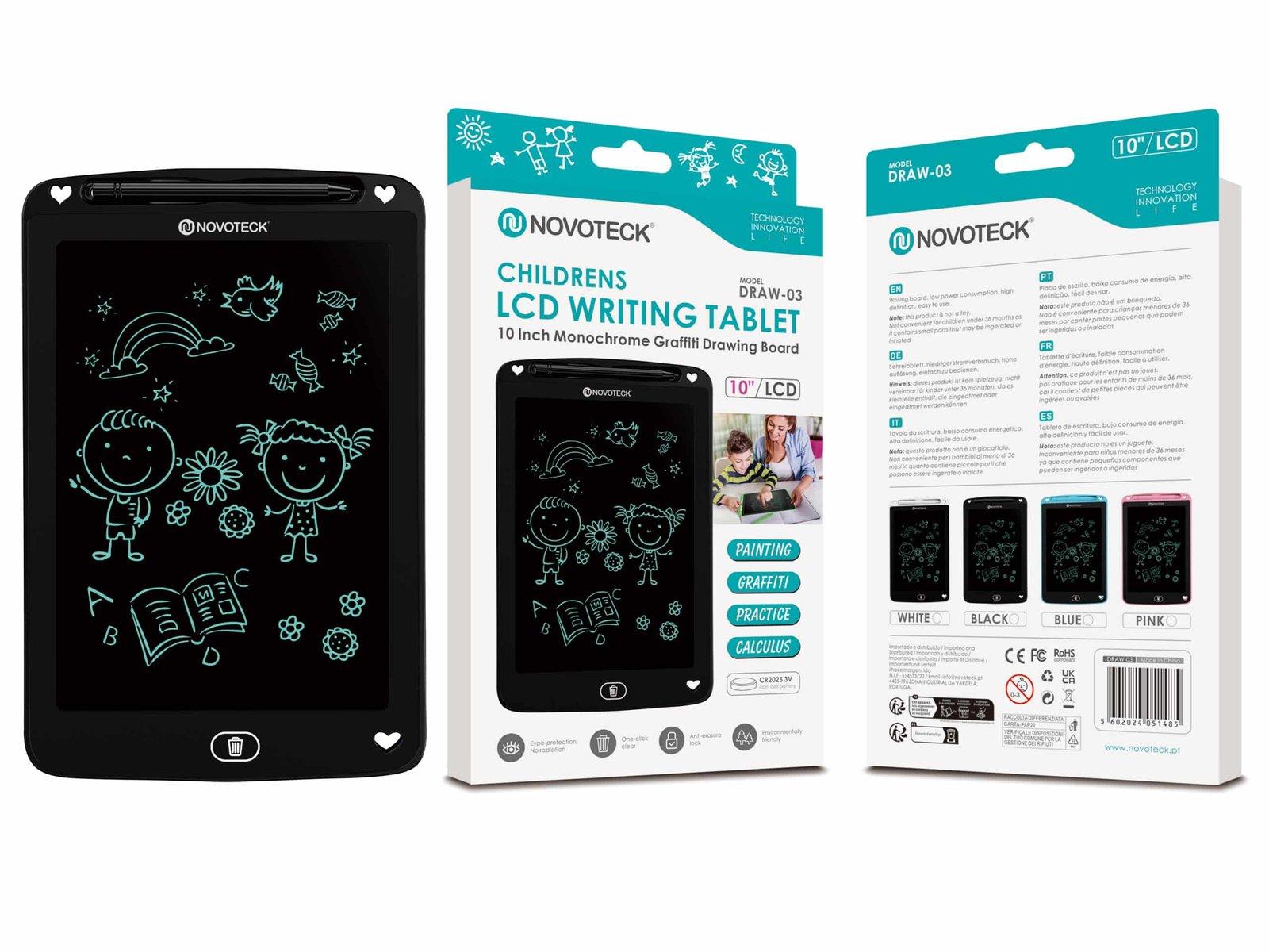 Tablet de Escrita LCD para Crianças – 10” Polegadas, DRAW-03 Negro