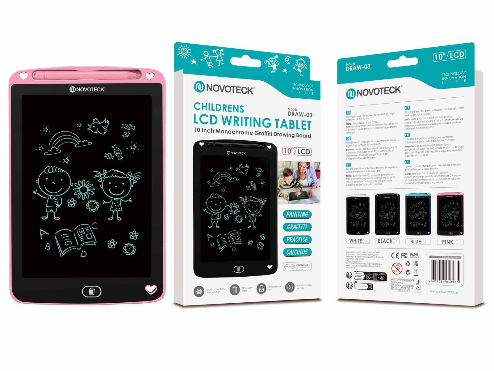 Tablet de Escrita LCD para Crianças – 10” Polegadas, DRAW-03 Rosa