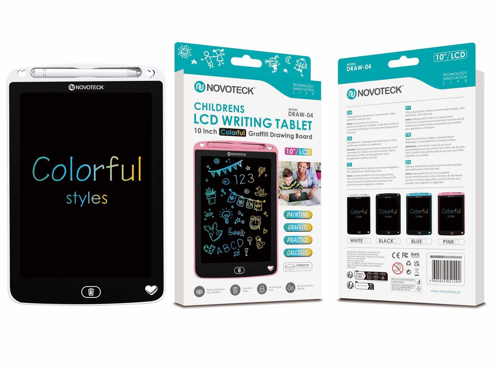 Tablet de Escrita LCD Colorido para Crianças – 10” Polegadas, DRAW-04 Branco